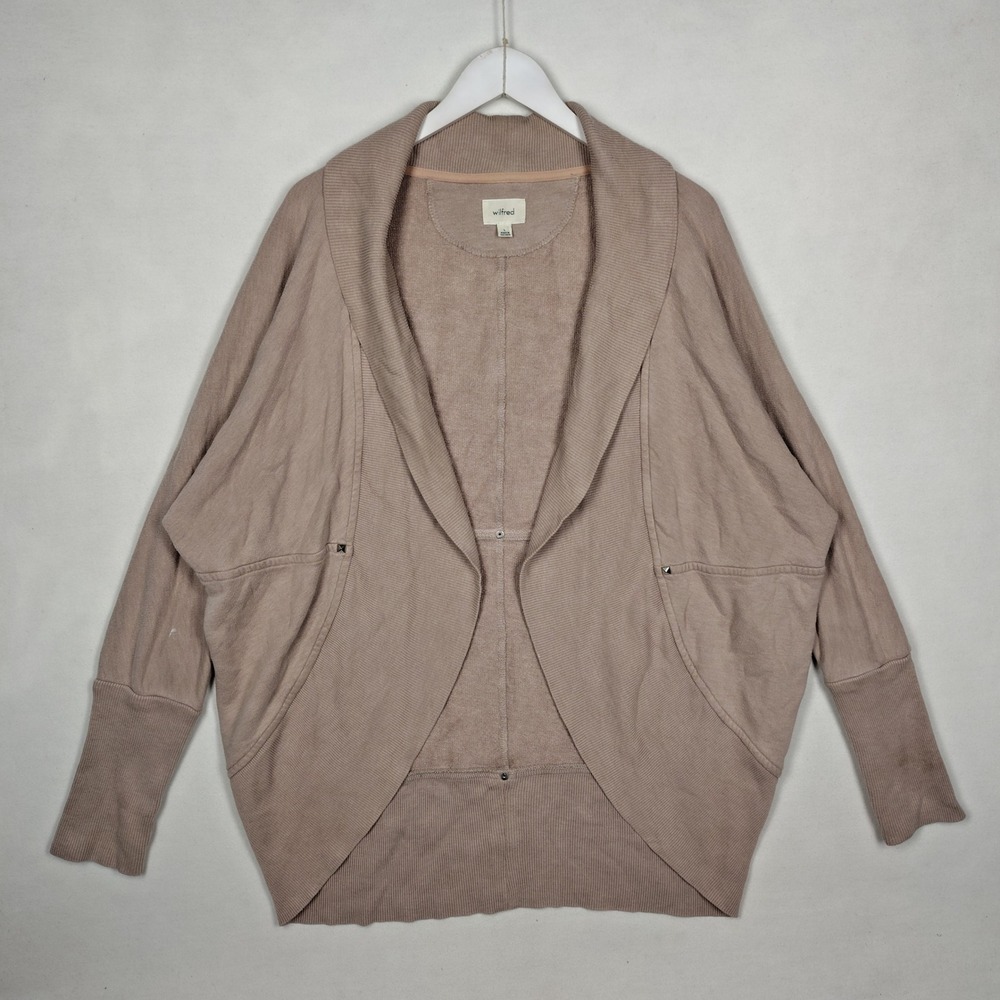 Wilfred Aritzia Cocoon Cardigan Sweater Mauve Taupe Batwing Open Front Large